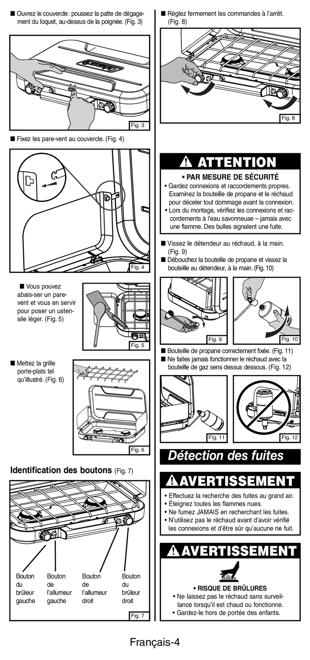 Coleman 5441 Series manual Détection des fuites, Français-4, Identification des boutons Fig 