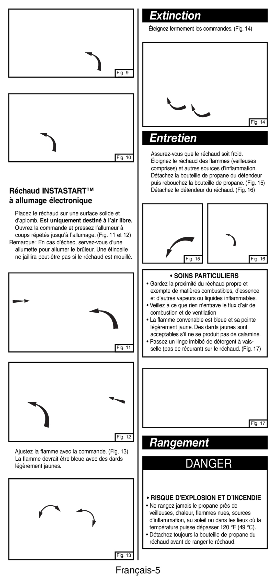 Coleman 5442 manual Extinction, Entretien, Rangement, Français-5, Soins Particuliers 