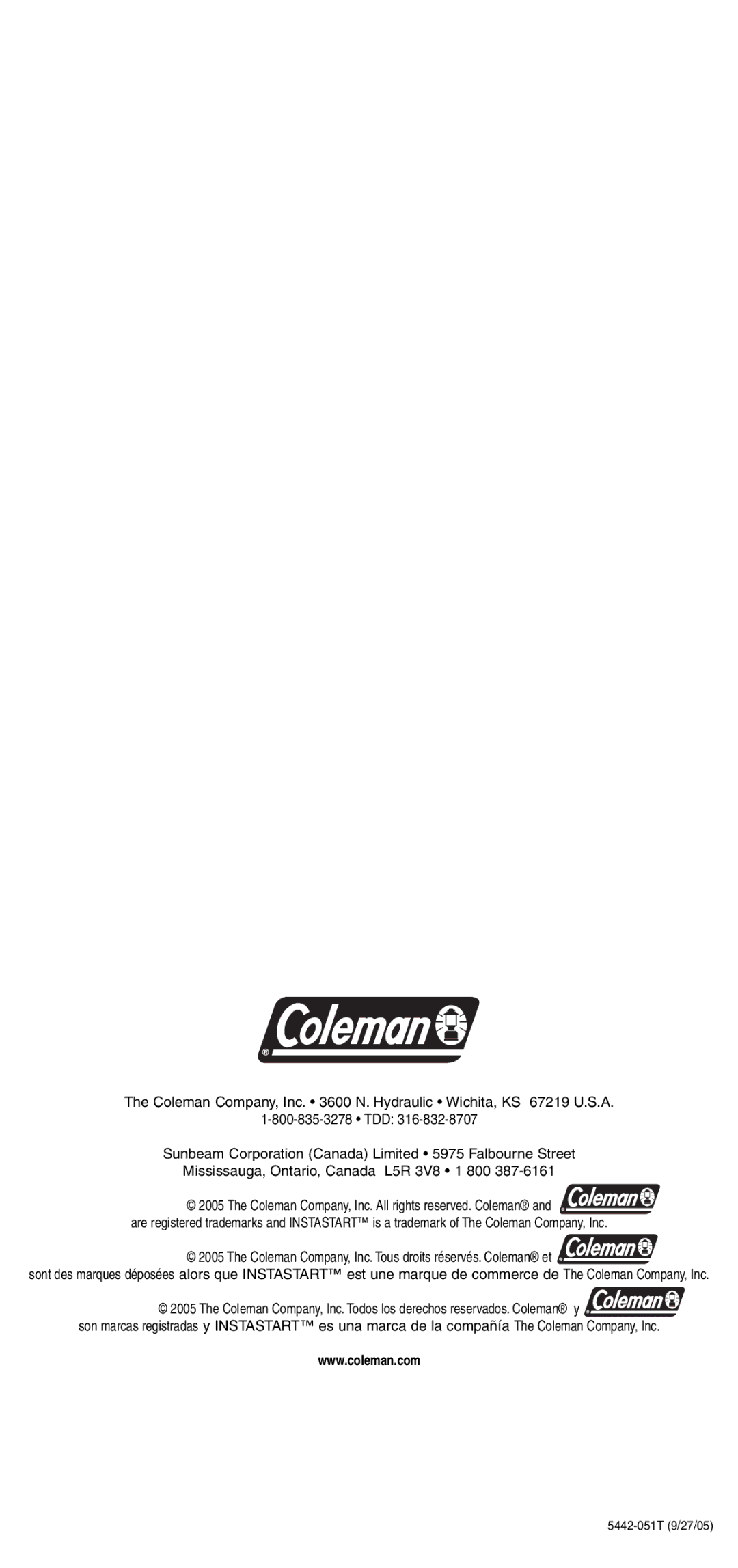 Coleman 5442 manual 