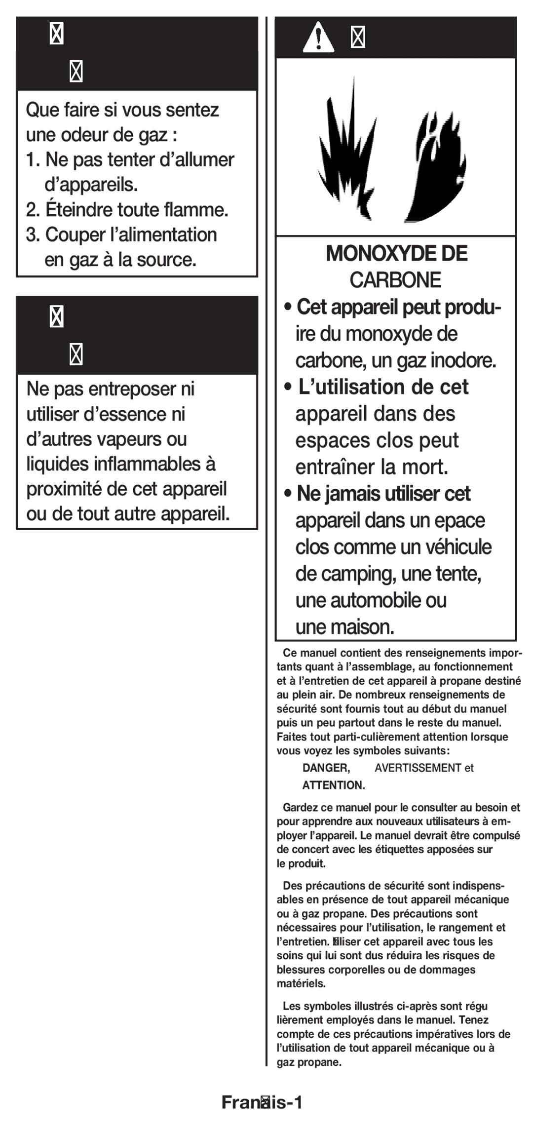 Coleman 5444 manual Pour Votre Sécurité, Français-1 