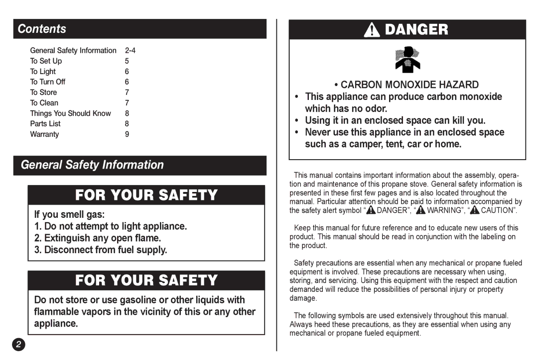 Coleman 5453 manual Contents, General Safety Information 