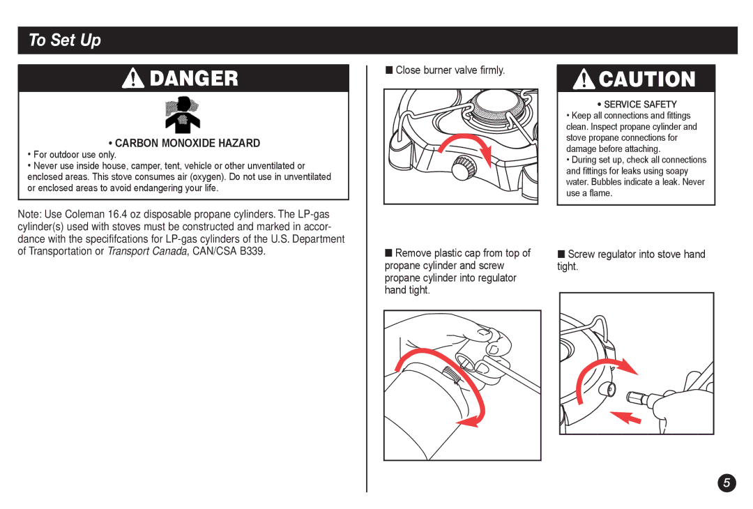 Coleman 5453 manual To Set Up, Carbon Monoxide Hazard 