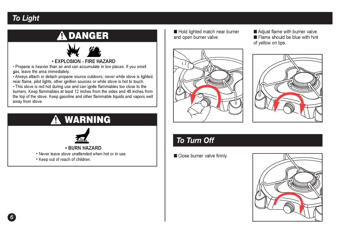 Coleman 5453 manual To Light, To Turn Off 