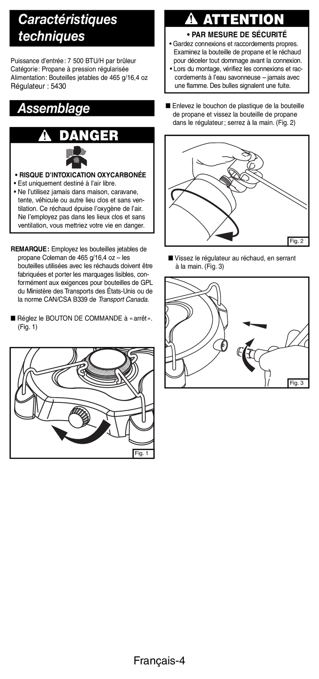 Coleman 5453A manual Assemblage, Français-4 