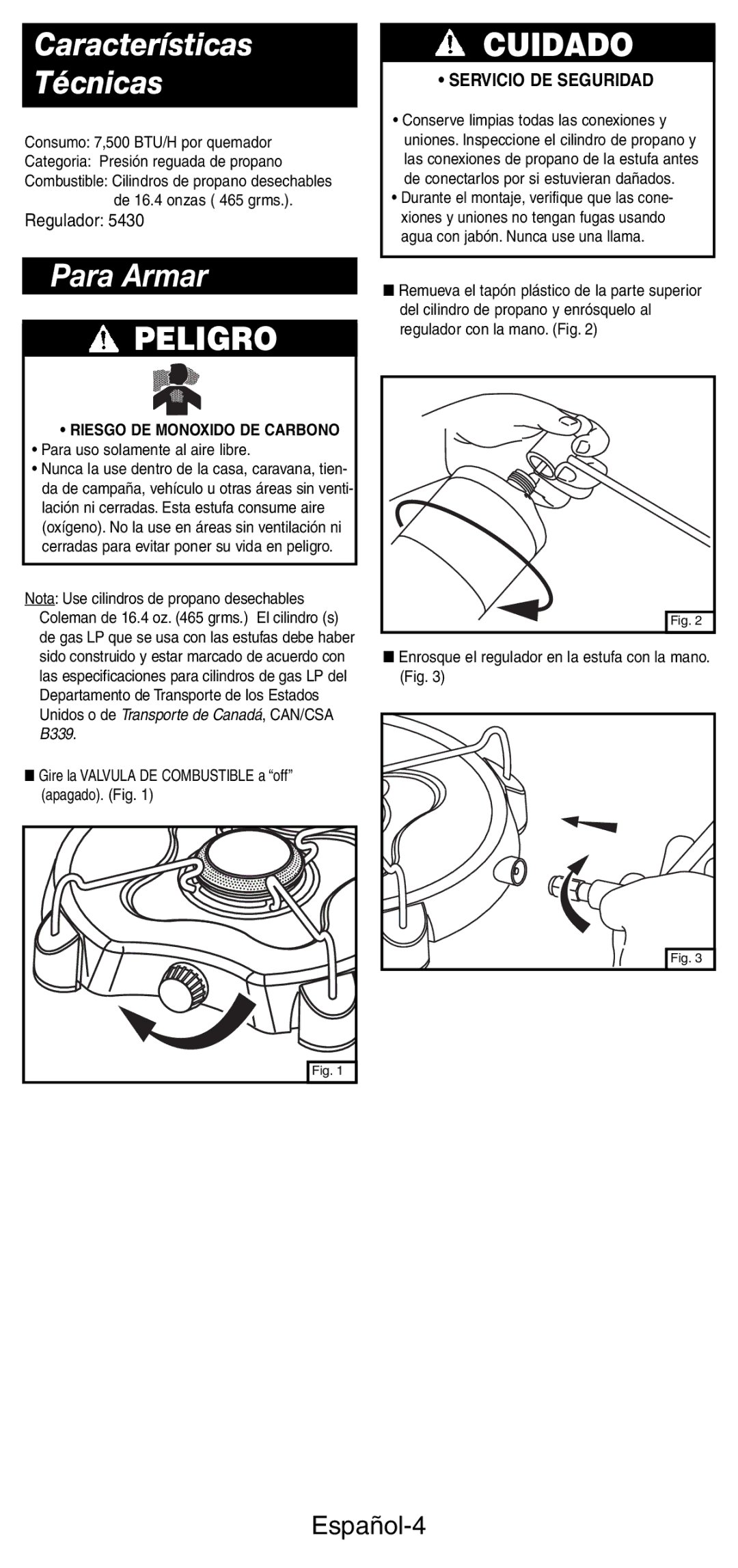 Coleman 5453A manual Características Técnicas, Para Armar, Español-4 