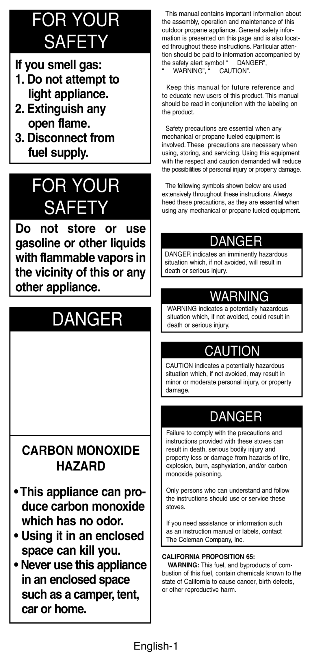 Coleman 5453A manual English-1, California Proposition 