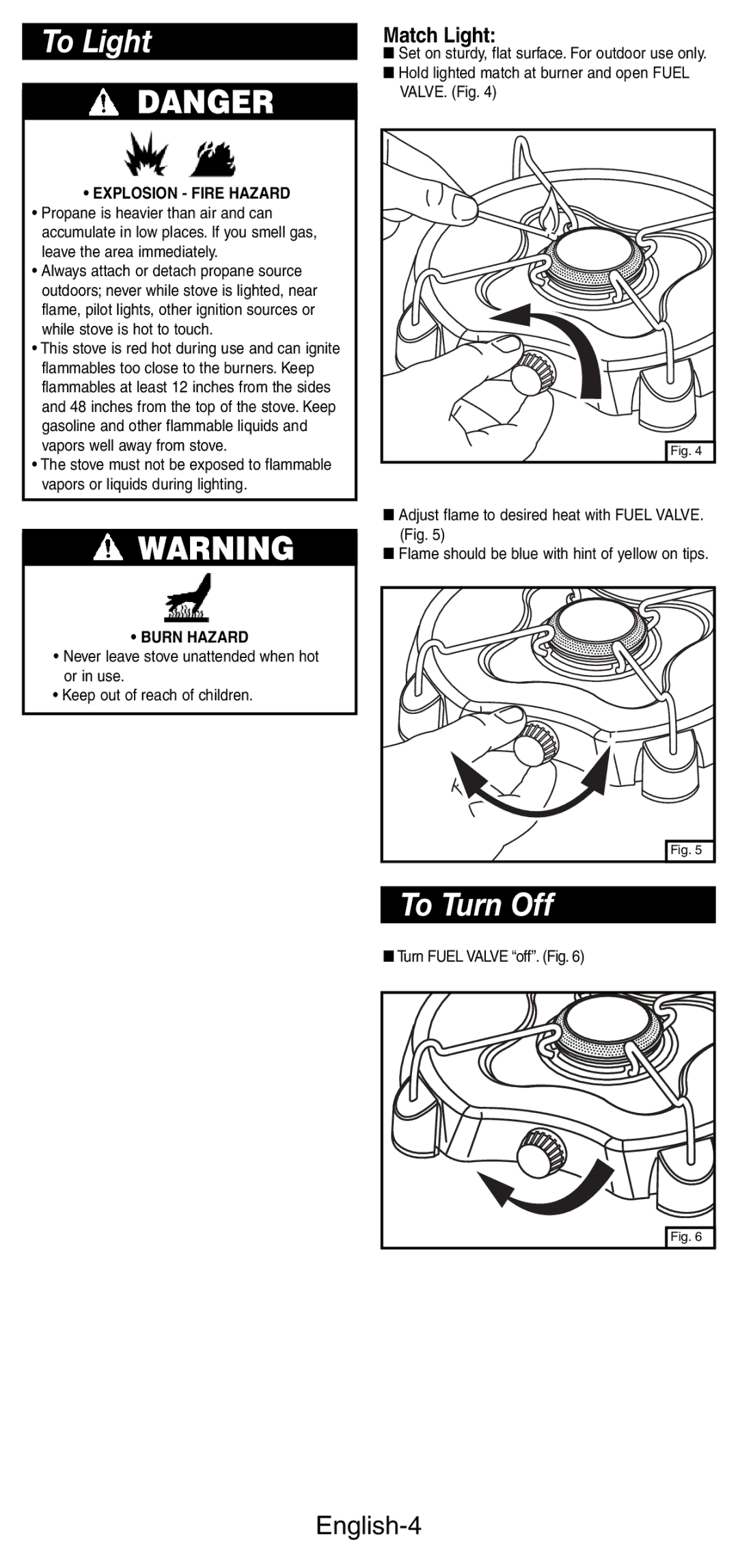 Coleman 5453A manual To Light, To Turn Off, English-4 