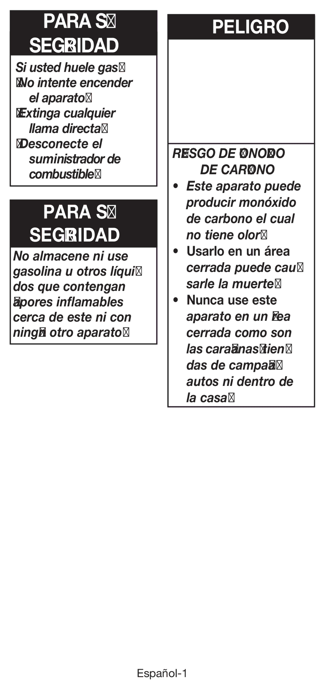 Coleman 5453A manual Para SU Seguridad, Español-1 