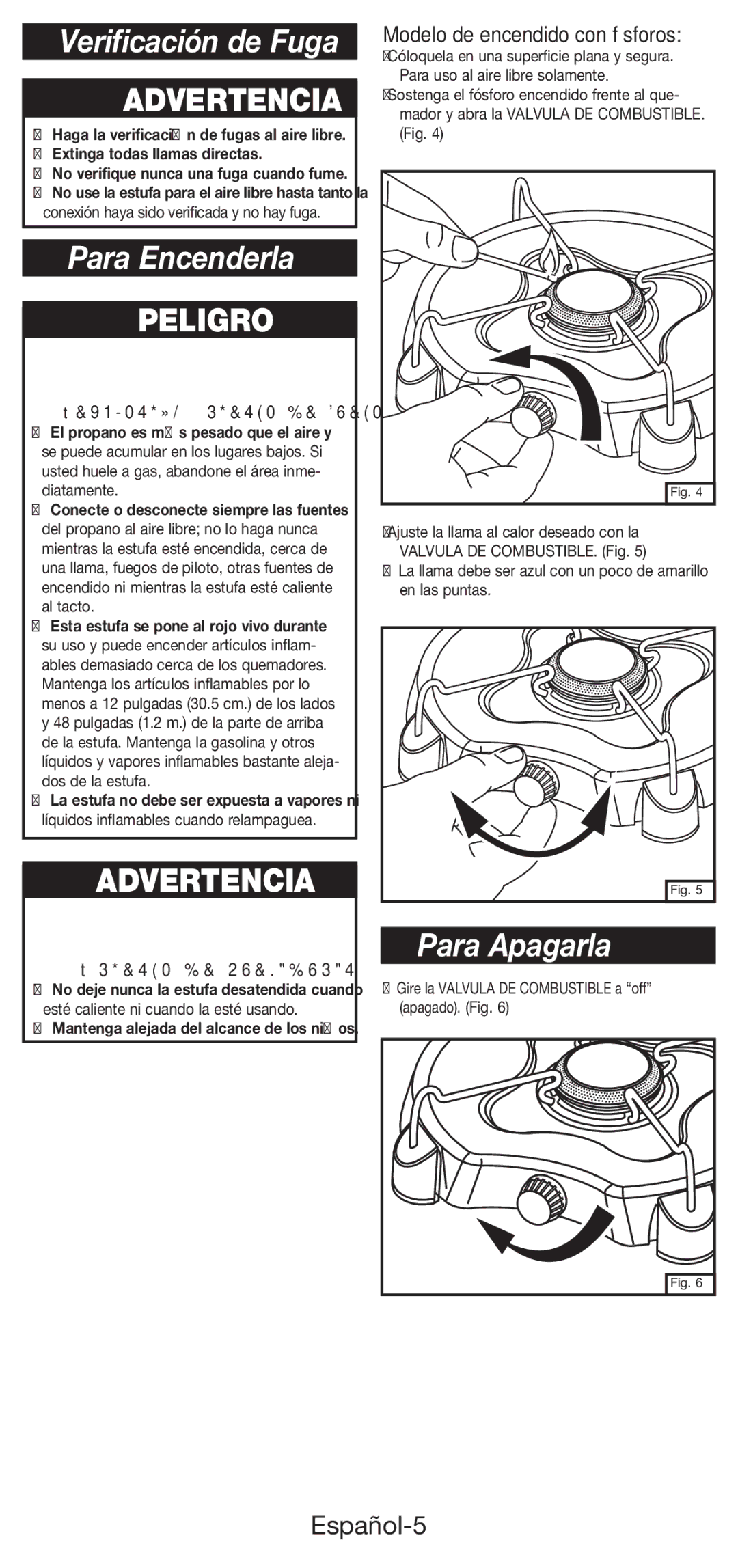 Coleman 5453A manual Verificación de Fuga, Para Encenderla, Para Apagarla, Español-5 