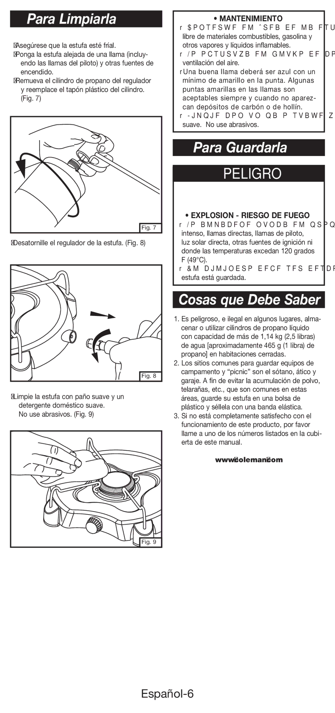 Coleman 5453A manual Para Limpiarla, Para Guardarla, Cosas que Debe Saber, Español-6 