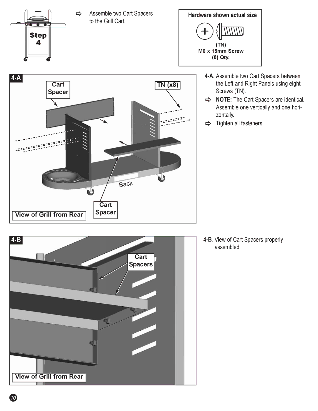 Coleman 5600 manual View of Grill from Rear Cart Spacers 