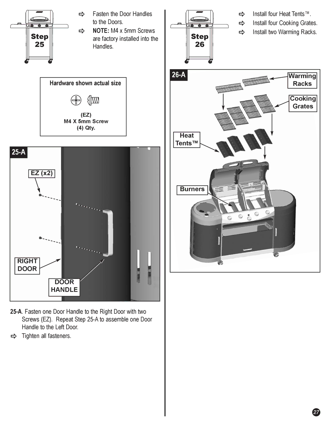 Coleman 7700 LP Gas Series, 7700 Series manual 25-A, 26-A, Warming, Racks, Cooking Grates Heat Tents Burners 