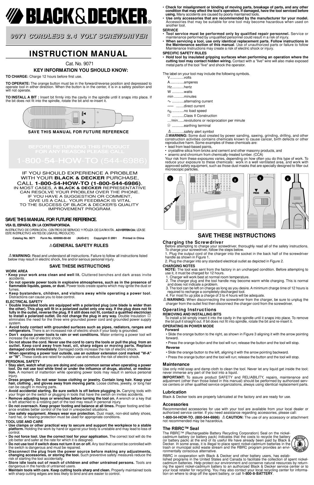 Coleman 9071 operating instructions General Safety Rules, Maintenance, Lubrication, Accessories, Rbrc Seal 