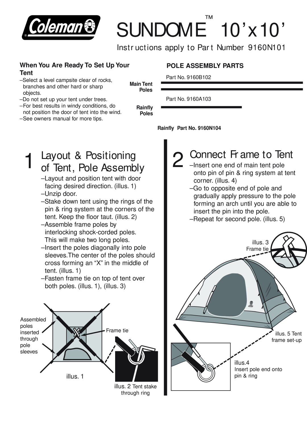 Coleman 9160N101 owner manual Layout & Positioning of Tent, Pole Assembly, When You Are Ready To Set Up Your Tent 