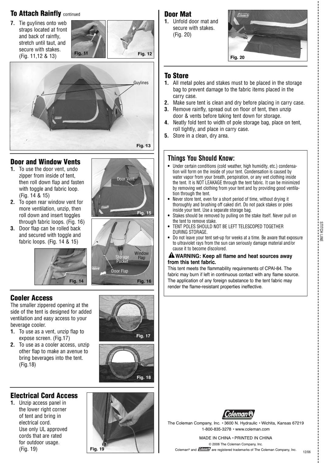 Coleman 9230-110 Door Mat, To Store, Door and Window Vents, Things You Should Know, Cooler Access, Electrical Cord Access 