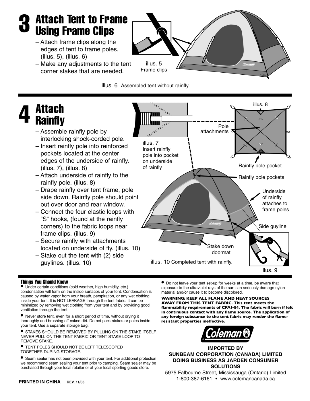 Coleman 9270-121C manual AttachRainfly, Attach Tent to Frame Using Frame Clips, Things You Should Know 