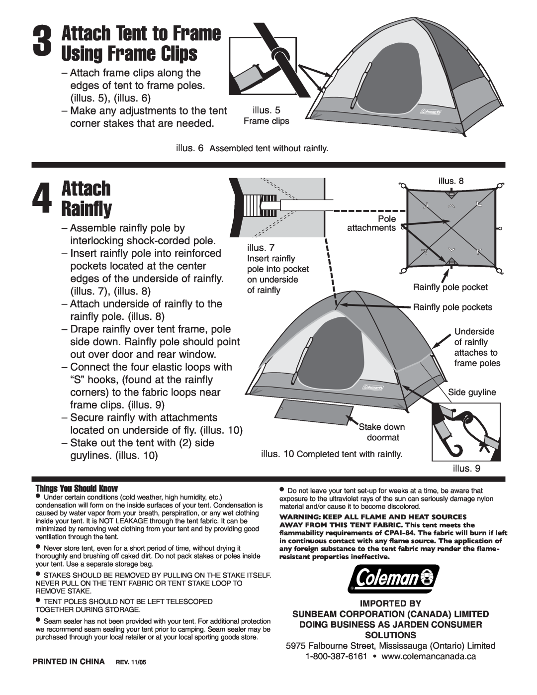 Coleman 9270-121C manual AttachRainfly, Attach Tent to Frame Using Frame Clips 