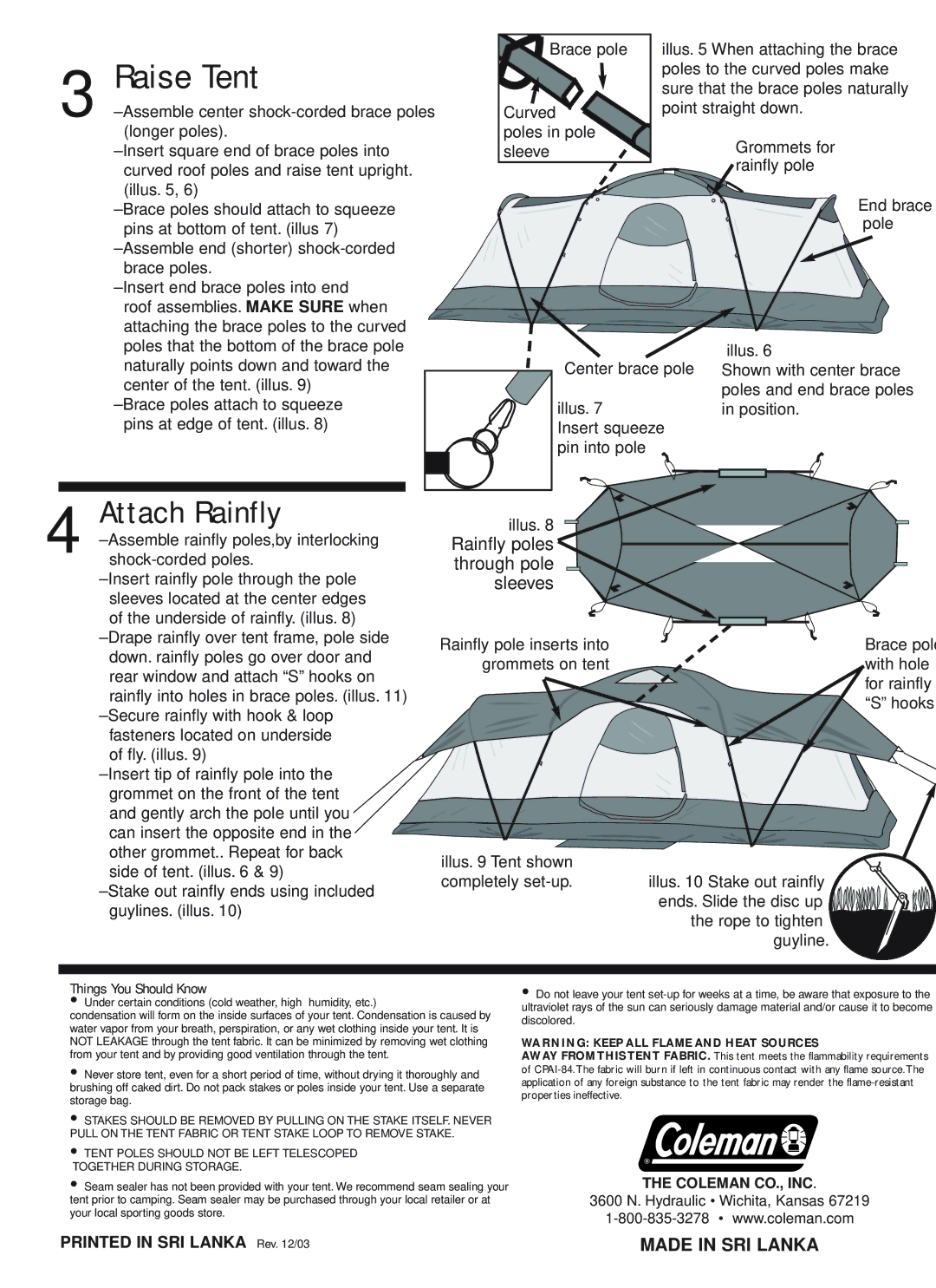 Coleman 9271-210 owner manual Raise Tent, Attach Rainfly, Rainfly poles through pole sleeves 