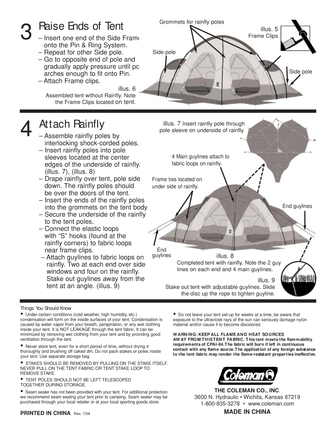 Coleman 9270L102, 9271L105, 9271L133, 9270L103 manual Raise Ends of Tent, Attach Rainfly 