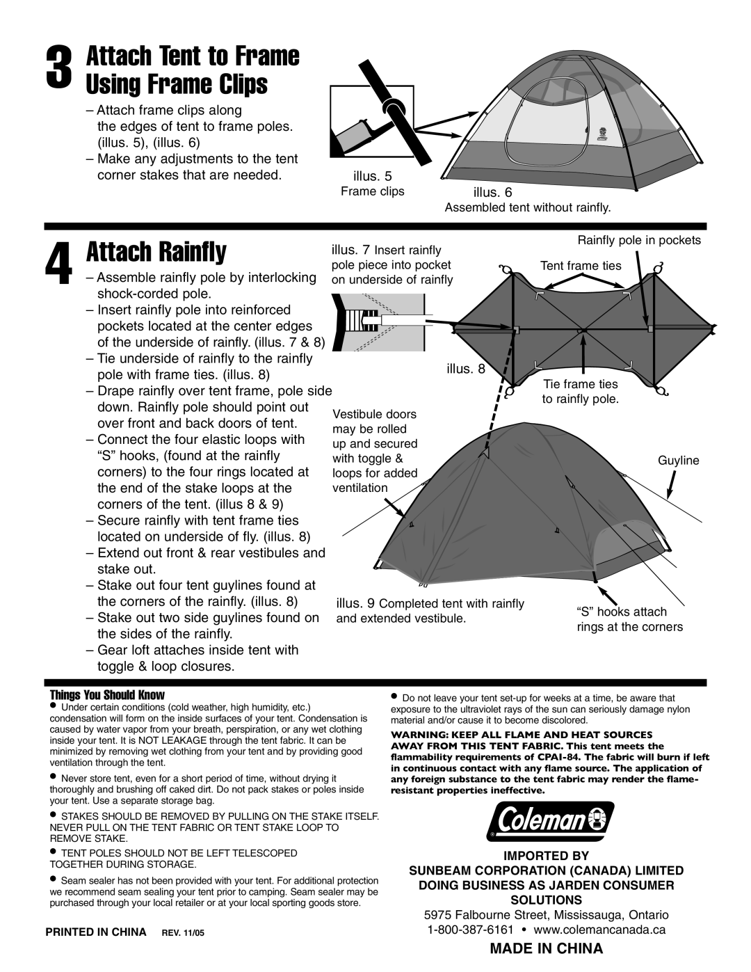 Coleman 9273A827C manual Attach Tent to Frame Using Frame Clips, Things You Should Know 