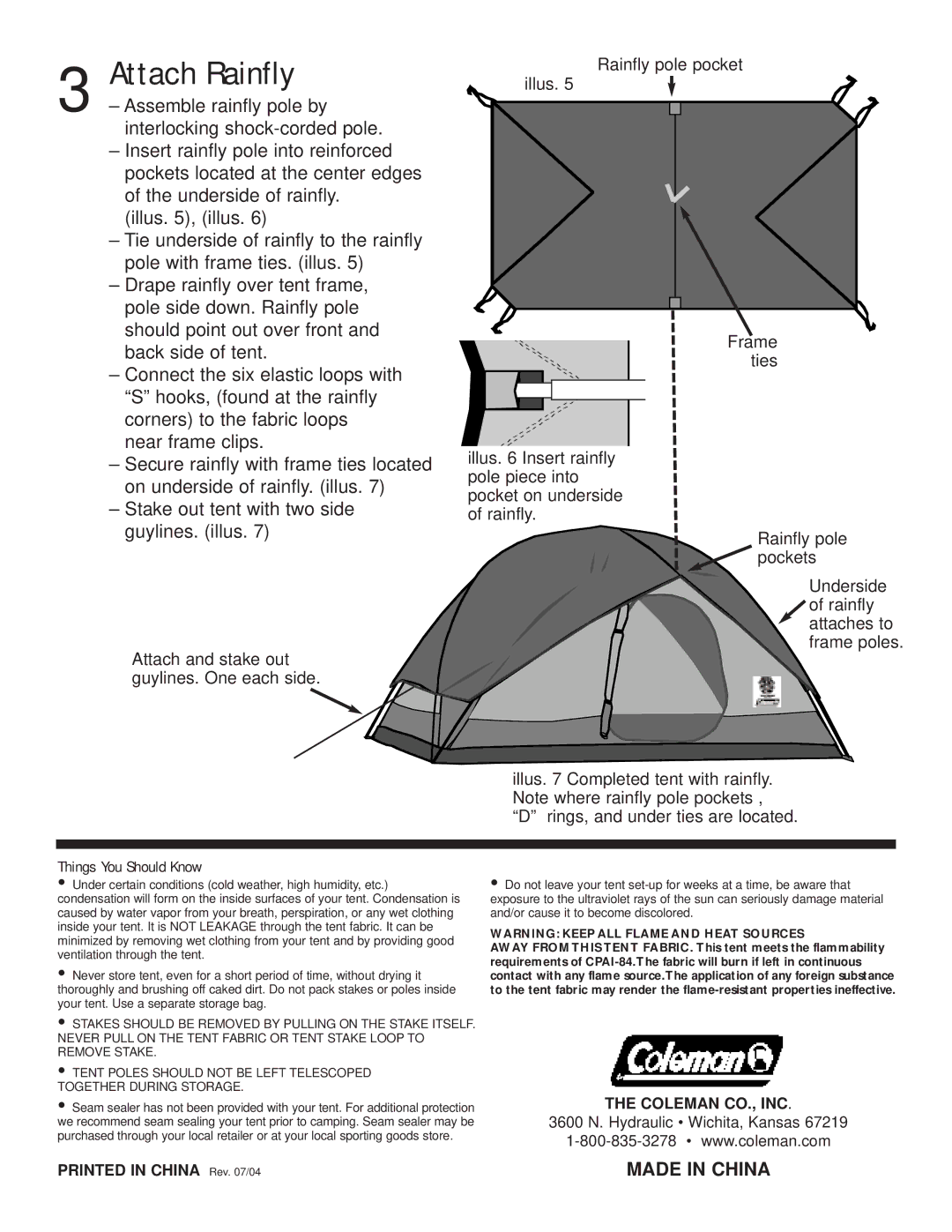 Coleman 9273C128 manual Attach Rainfly 