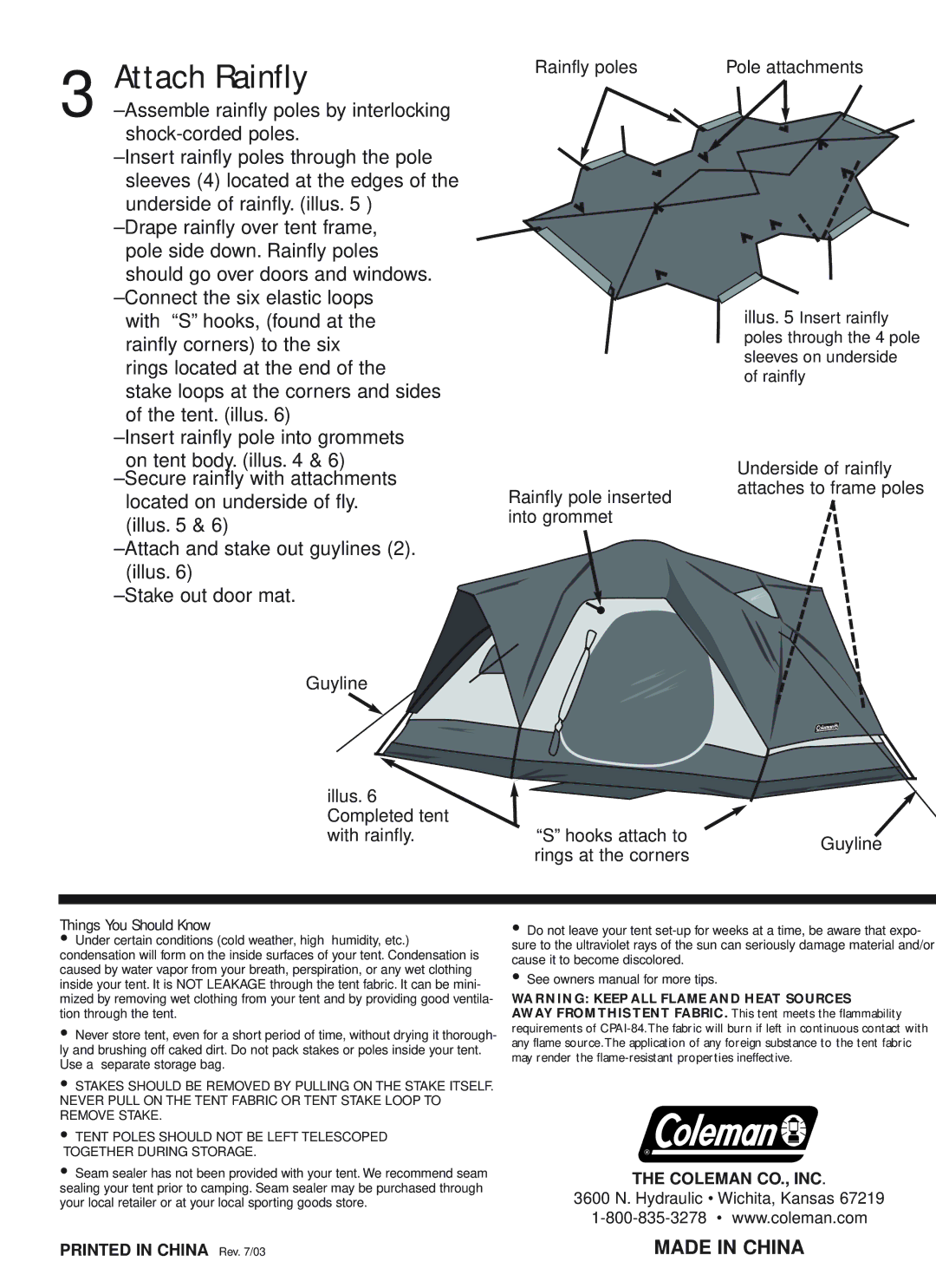 Coleman 9276-202 owner manual Attach Rainfly 