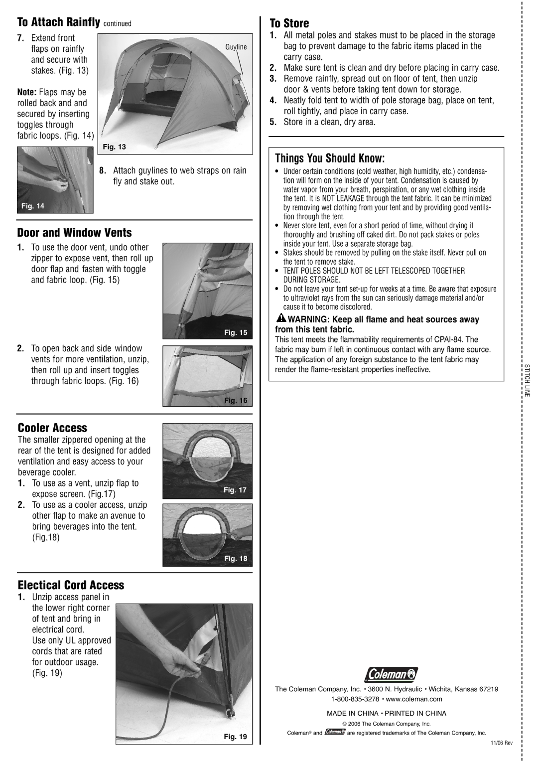 Coleman 9277-907 manual Door and Window Vents, Cooler Access, Electical Cord Access, To Store, Things You Should Know 