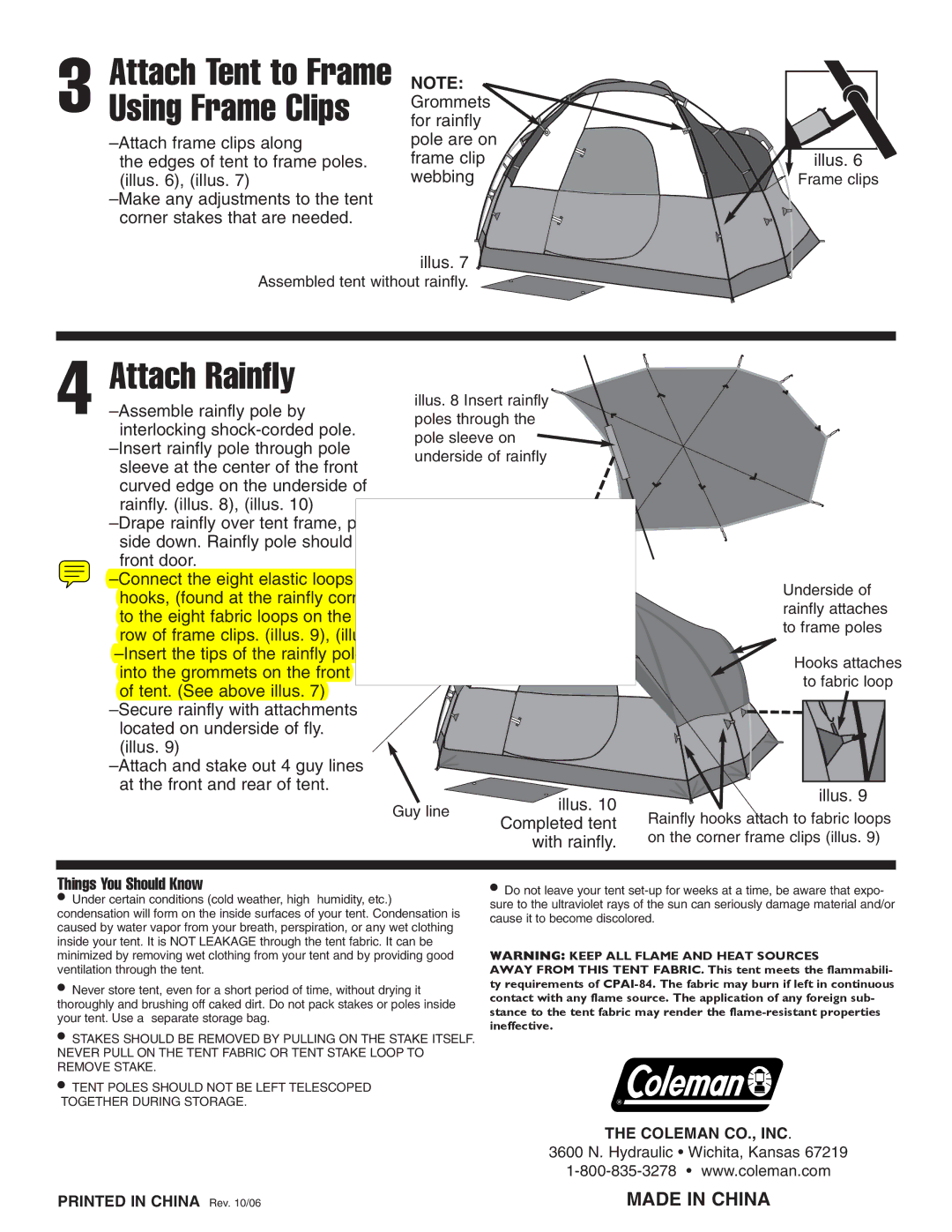 Coleman 9277B151 manual Attach Rainfly, Attach Tent to Frame Using Frame Clips 