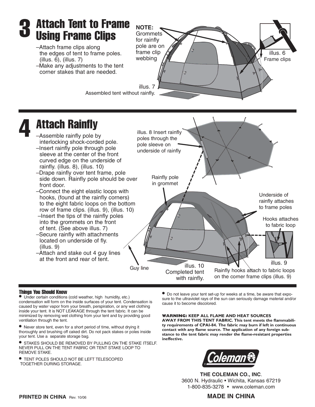 Coleman 9277B151 manual Attach Rainfly, Attach Tent to Frame Using Frame Clips 