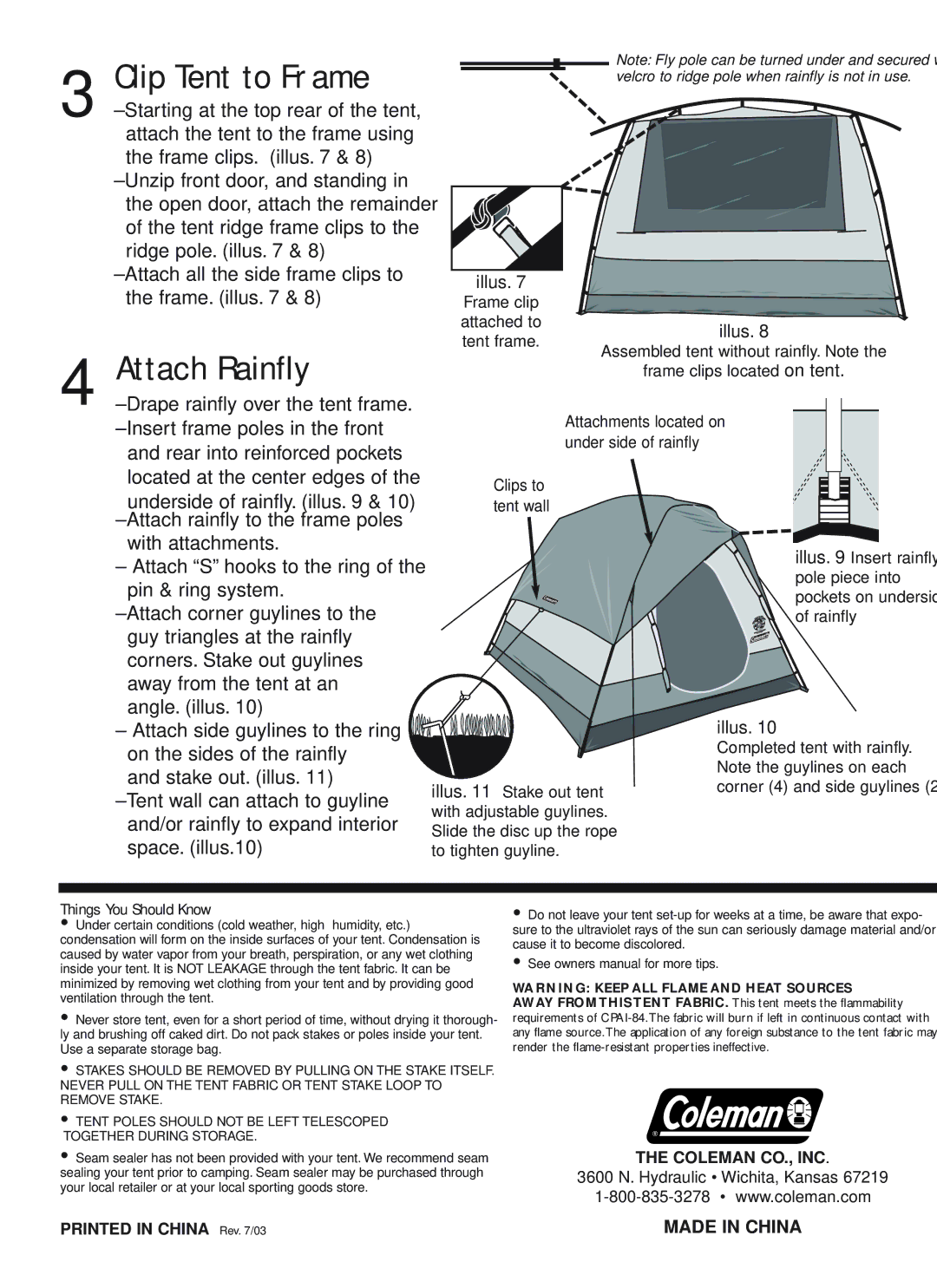 Coleman 9280A108 owner manual Attach Rainfly, Clip Tent to Frame 