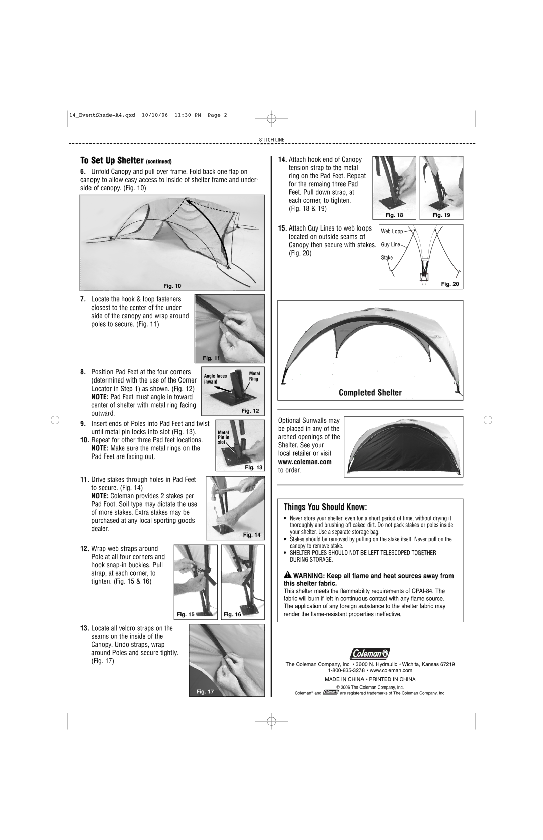 Coleman 9391-144 manual Things You Should Know, Position Pad Feet at the four corners, Outward 