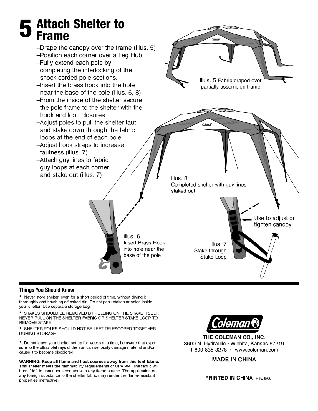 Coleman 9392-2251, 9392-2261, 9392-2271, 9392-6161, 9392-6181, 9392-6171 manual AttachFrame Shelter to, Things You Should Know 