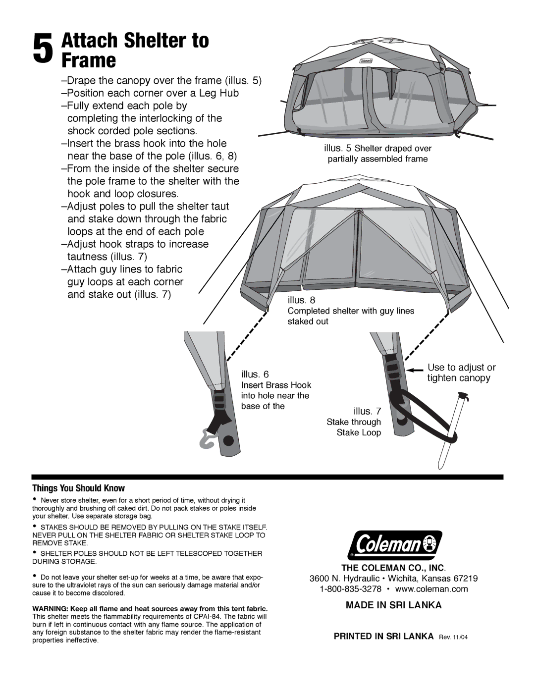 Coleman 9392-515, 9392-2311, 9392-2301, 9392-2261, 9392-2271, 9392-2321 manual AttachFrame Shelter to, Things You Should Know 