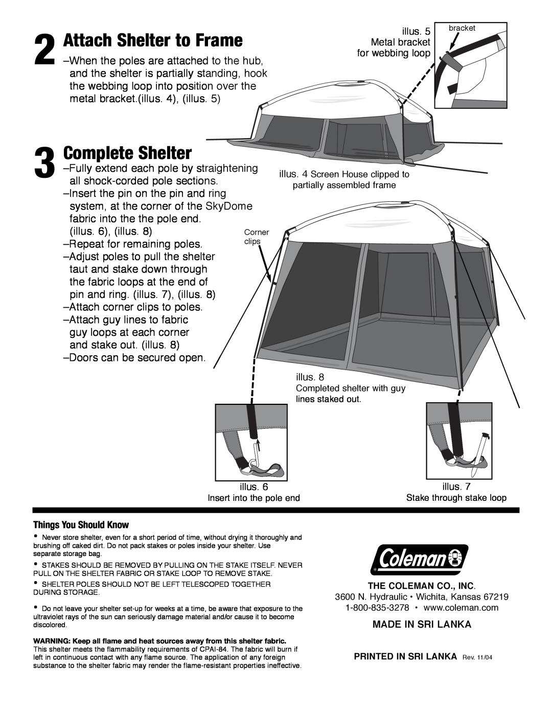 Coleman 9392-513 manual Attach Shelter to Frame, Complete Shelter 