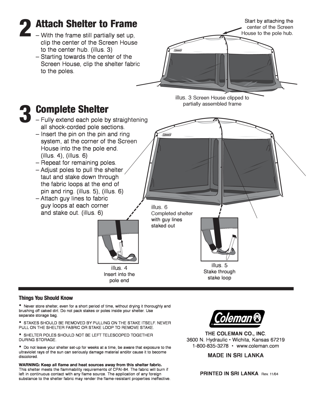 Coleman 9392-522 manual Attach Shelter to Frame, Complete Shelter 