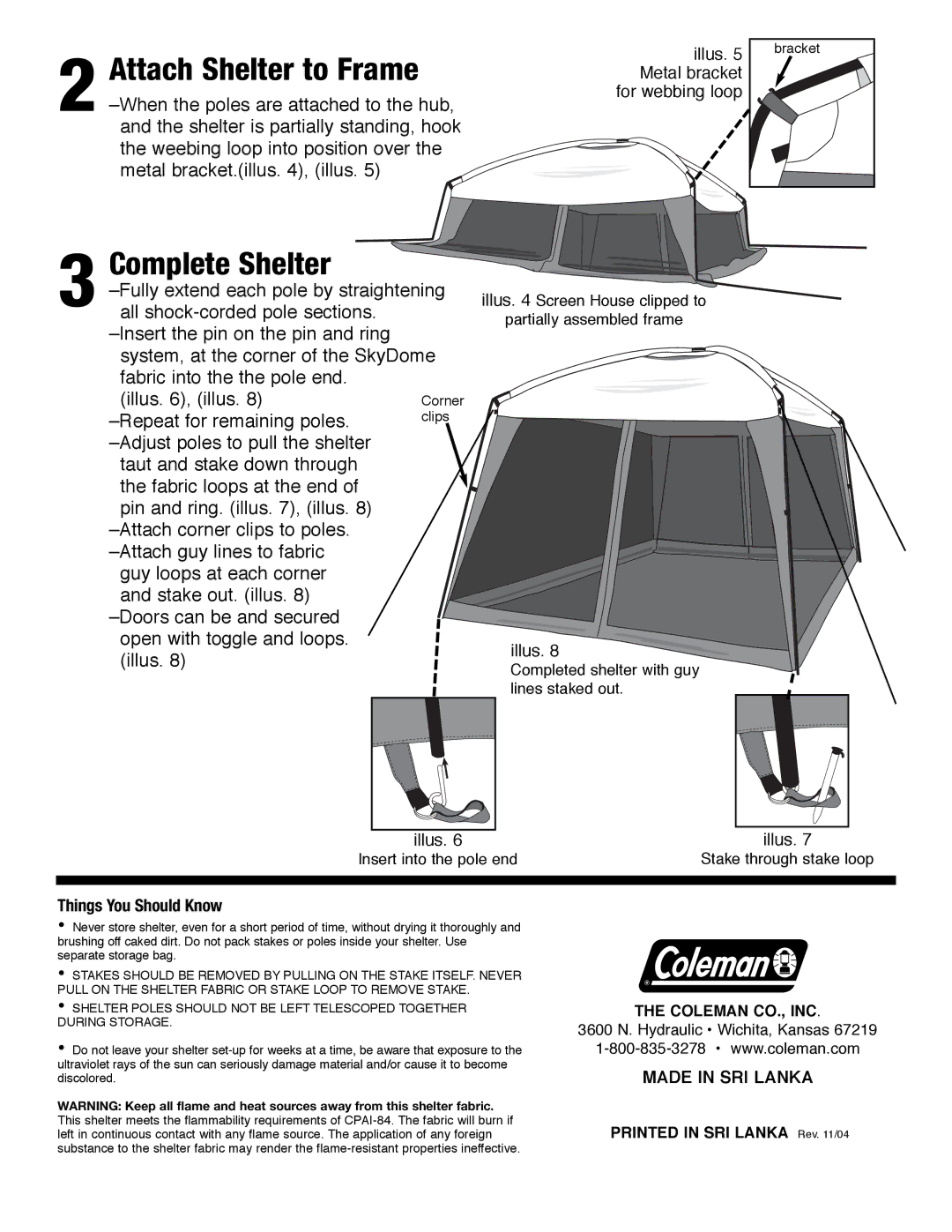 Coleman 9392-540 manual Attach Shelter to Frame, Complete Shelter, Things You Should Know 