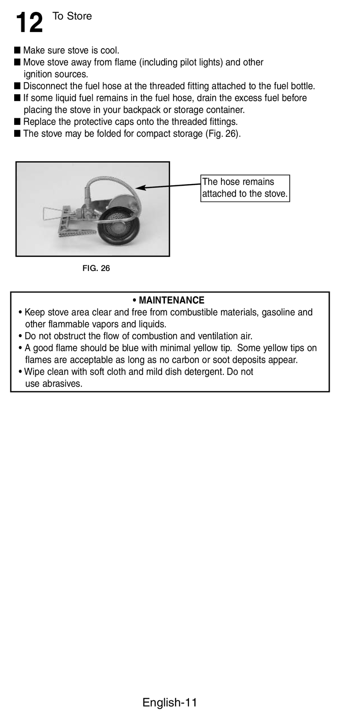 Coleman 9760 manual English-11, To Store, Maintenance 