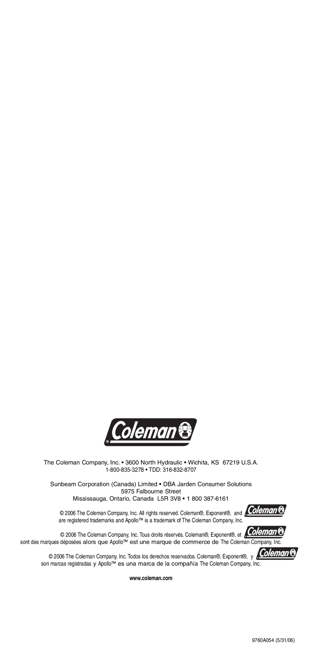 Coleman 9760 manual 