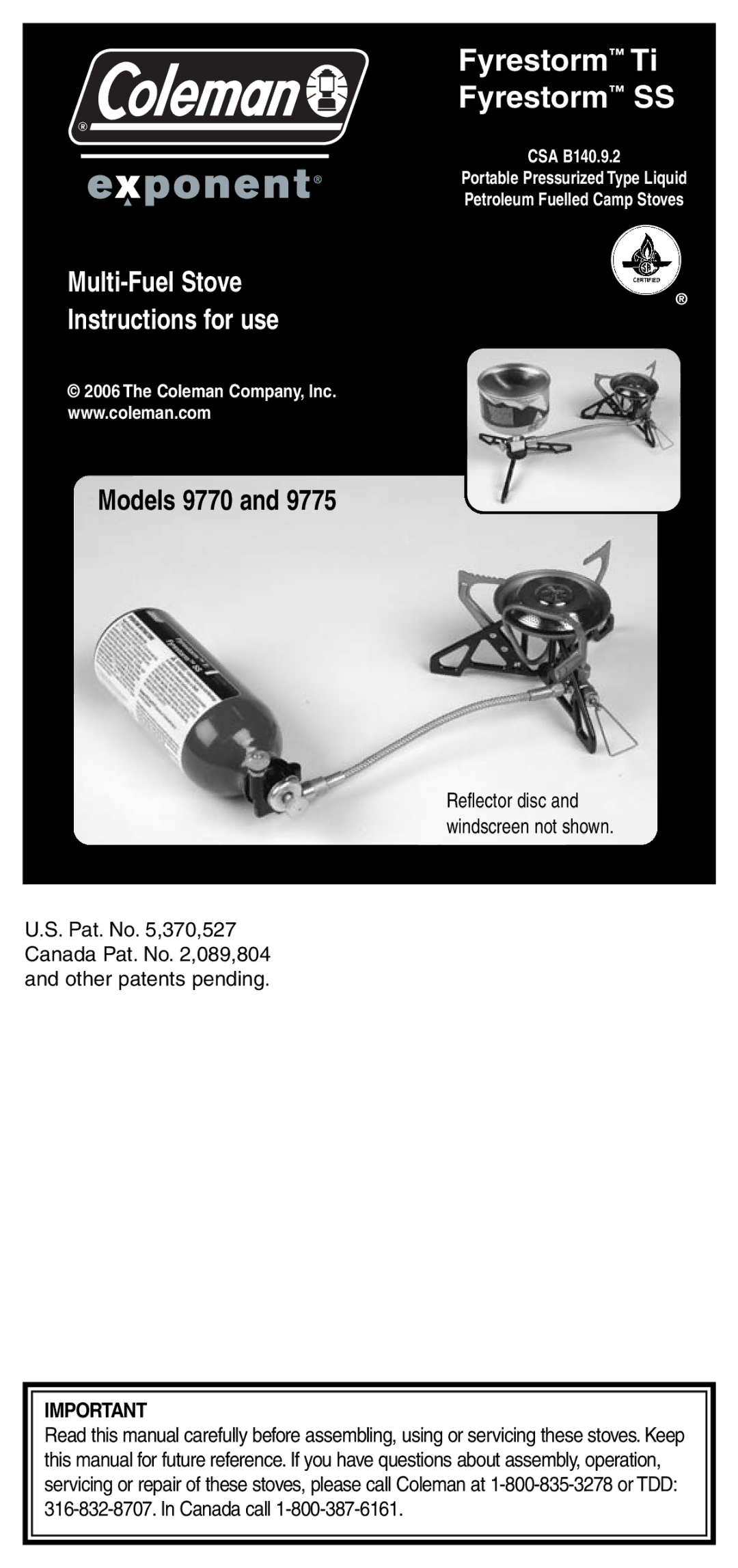 Coleman 9770, 9775 manual Fyrestorm Ti Fyrestorm SS 