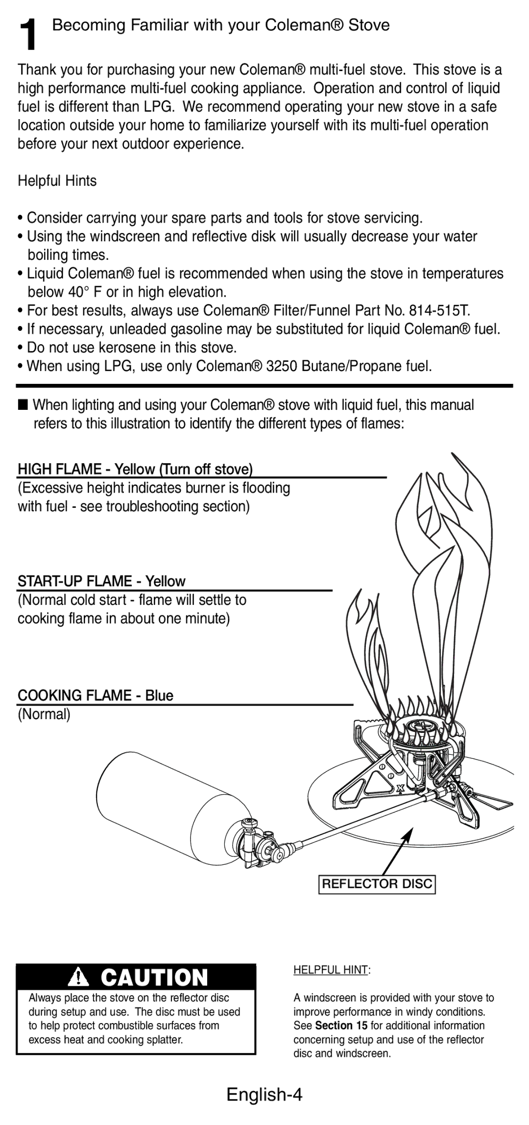 Coleman 9770, 9775 manual English-4, Becoming Familiar with your Coleman Stove 