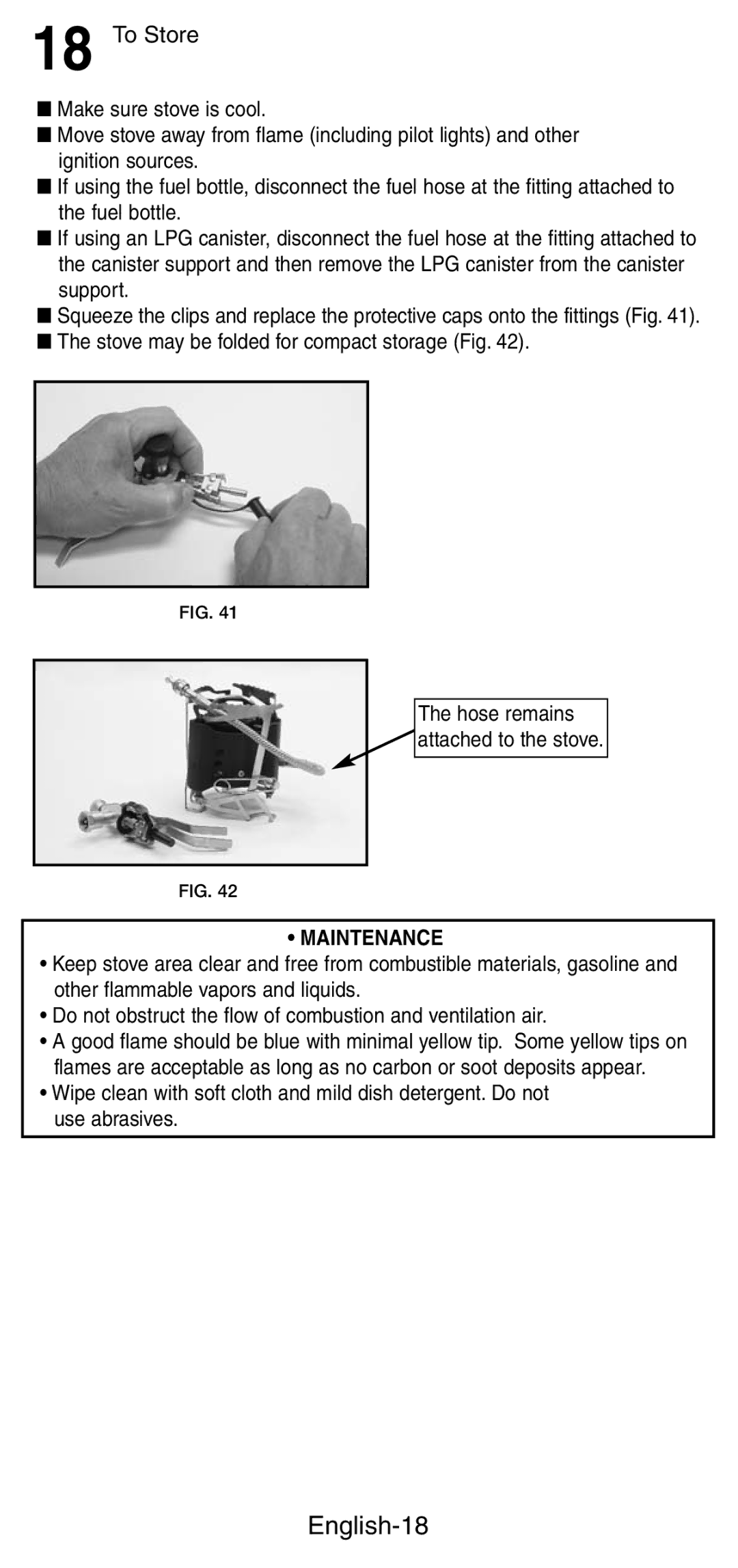 Coleman 9790 manual English-18, To Store, Maintenance 