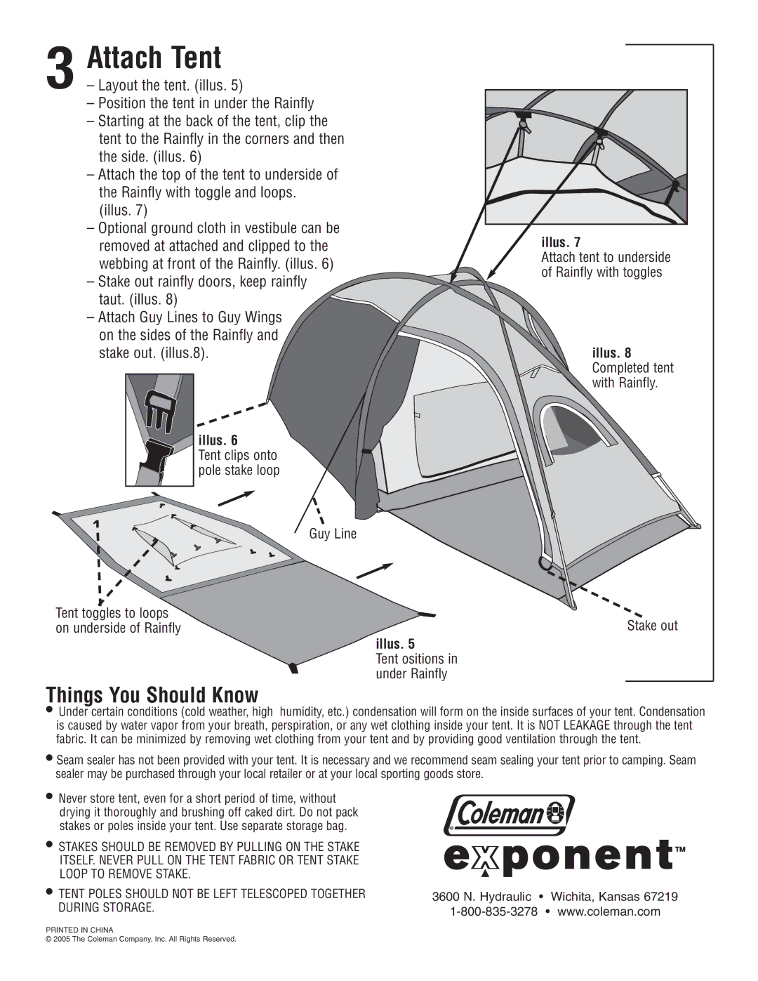 Coleman 9830-350 manual Attach Tent, Things You Should Know, Stake out rainfly doors, keep rainfly taut. illus 