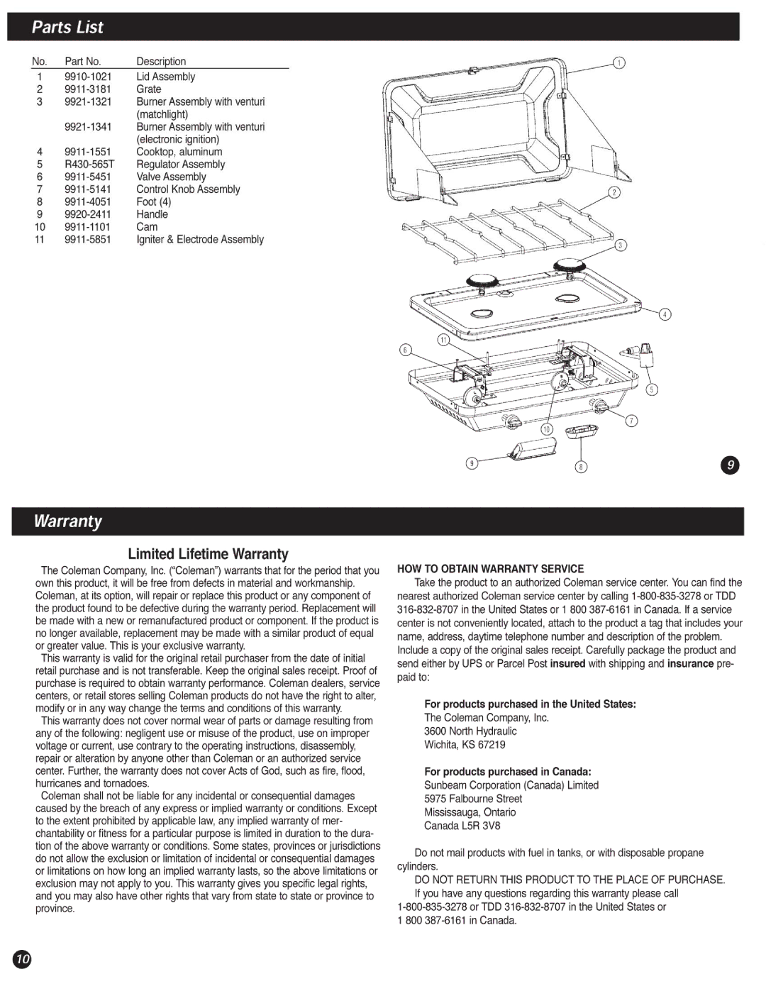 Coleman 9911 manual 