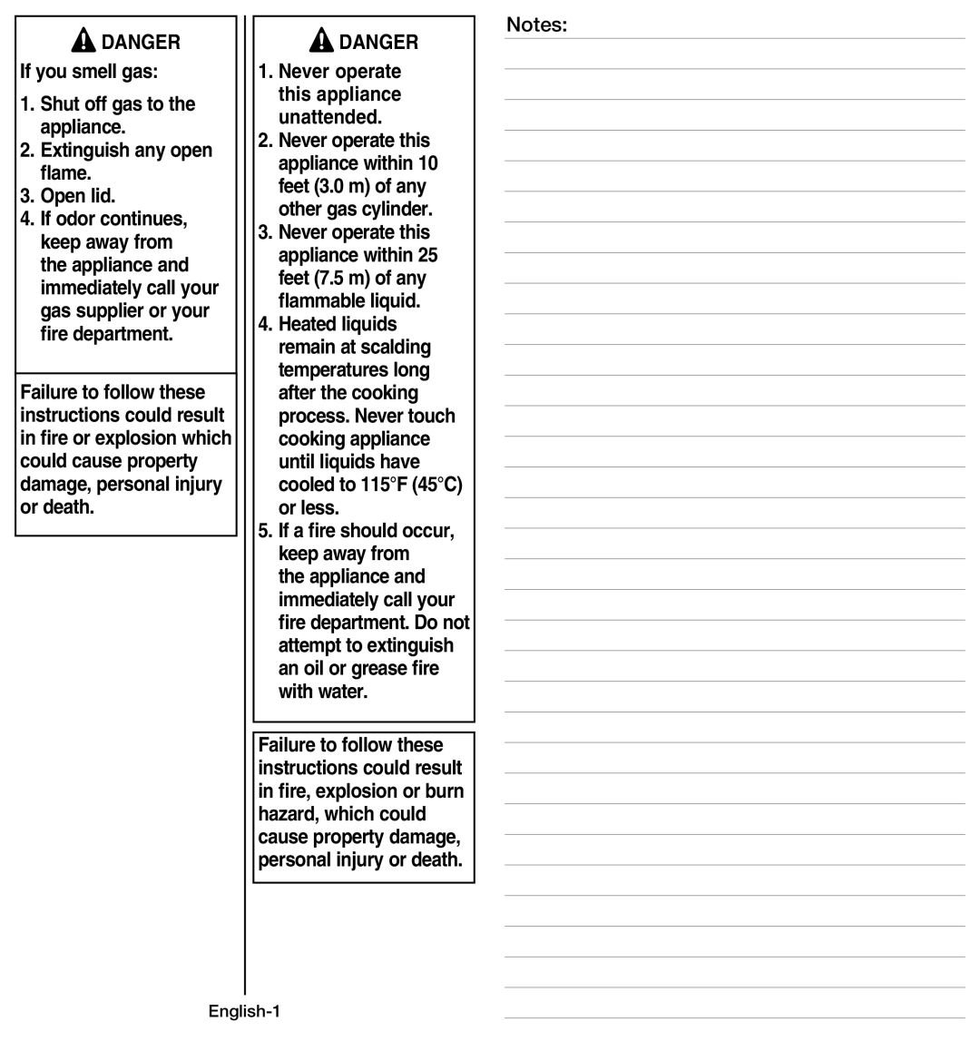 Coleman 9914 instruction manual Never operate this appliance unattended, English-1 