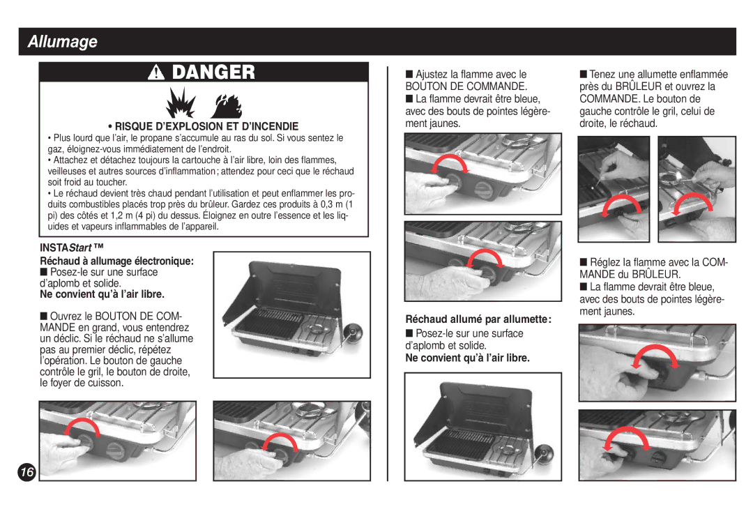 Coleman 9921A manual Allumage, INSTAStart Réchaud à allumage électronique, Ajustez la flamme avec le 