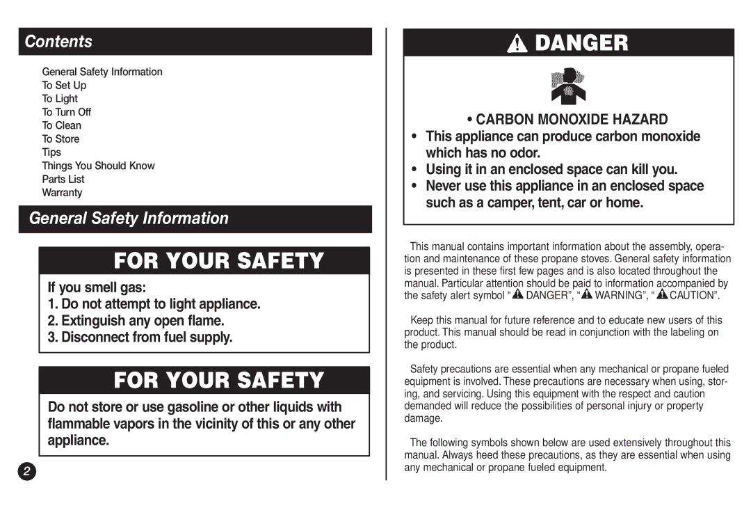 Coleman 9921A manual Contents, General Safety Information 