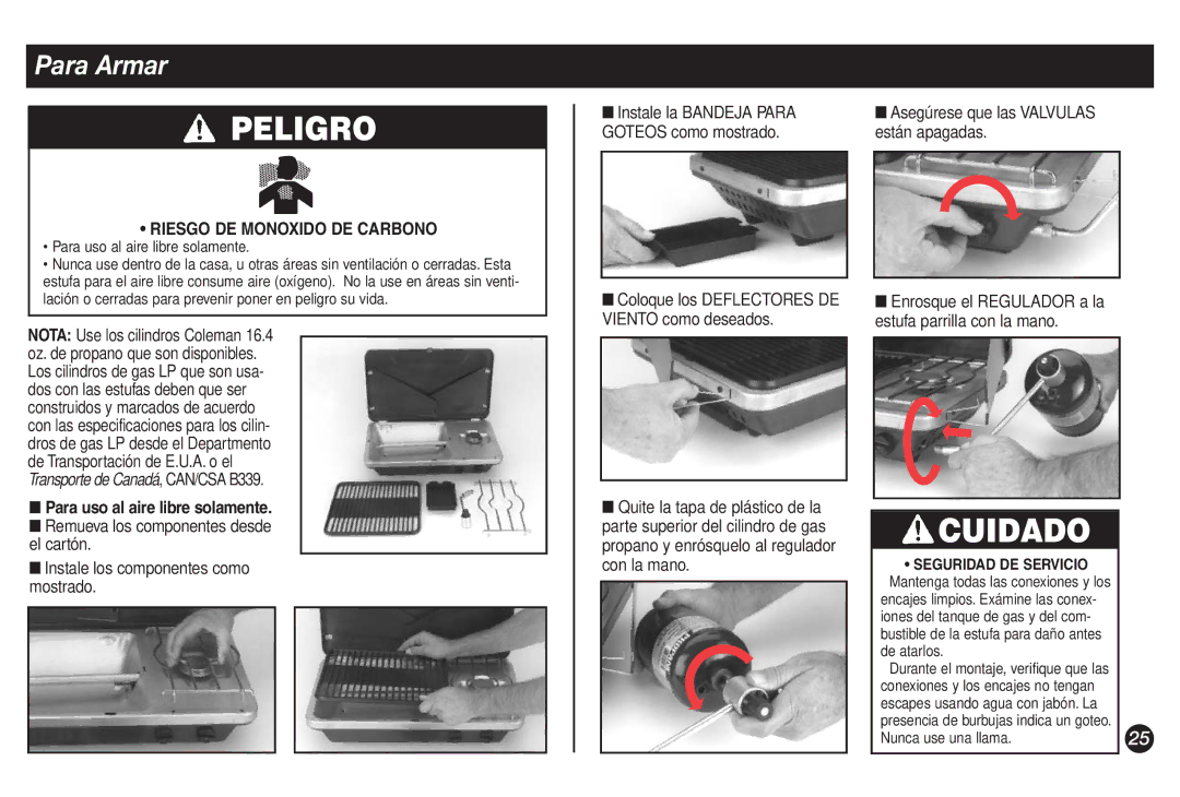 Coleman 9921A manual Para Armar, Para uso al aire libre solamente 