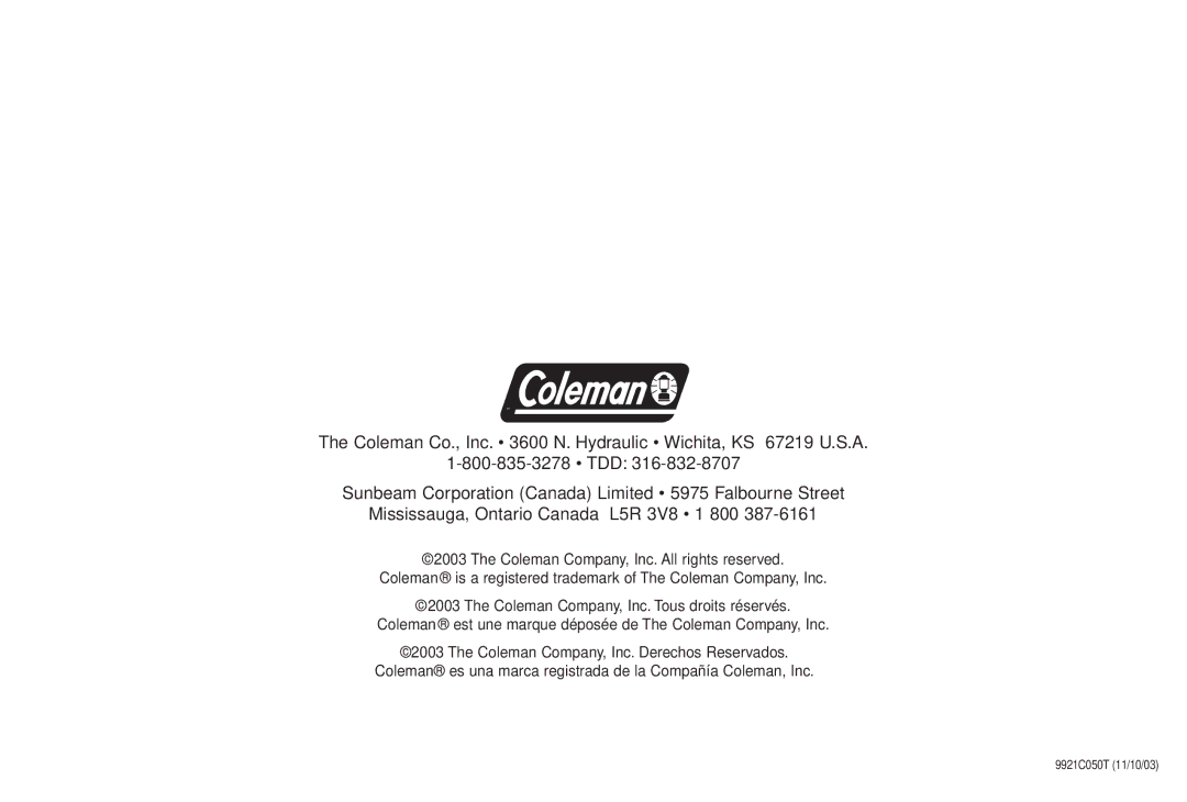 Coleman 9921A manual 