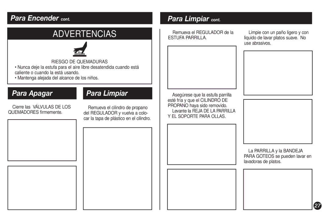 Coleman 9921B manual Para Apagar Para Limpiar, Quemadores firmemente, Remueva el Regulador de la 