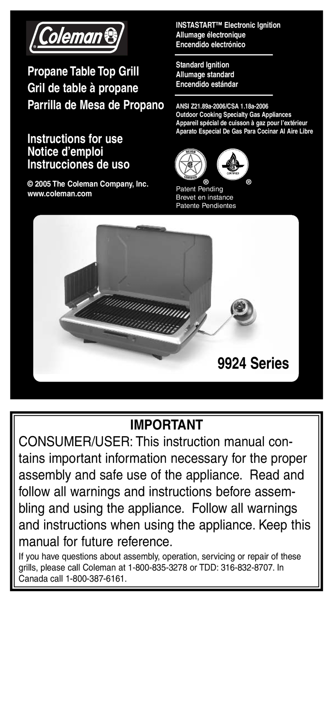 Coleman 9924 Series instruction manual 